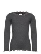 Beatha Silk T-Shirt W/ Lace Tops T-shirts Long-sleeved T-Skjorte Grey ...