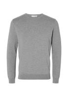 Slhberg Crew Neck B Tops Knitwear Round Necks Grey Selected Homme