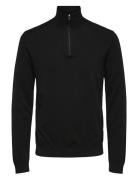Slhberg Half Zip Cardigan Tops Knitwear Half Zip Jumpers Black Selecte...