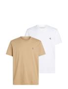 2 Pack Monologo T-Shirt Tops T-Kortærmet Skjorte Beige Calvin Klein Je...