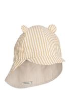 Gorm Reversible Seersucker Sun Hat With Ears Solhat Yellow Liewood