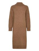 Slfrena Ls High Neck Knit Dress Camp Knælang Kjole Brown Selected Femm...