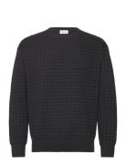 Check Pattern Sweater Tops Knitwear Round Necks Black Calvin Klein