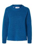 Slflulu Ls Knit O-Neck Noos Tops Knitwear Jumpers Blue Selected Femme