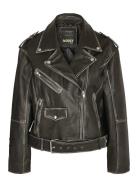 Nmnoel L/S Over Leather Biker Jacket Læderjakke Skindjakke Black NOISY...