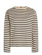 Rlx Gold Btn Stripe C-Nk Ls Tops T-shirts & Tops Long-sleeved Beige To...