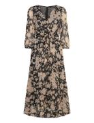 Flowy Flower Printed Dress Knælang Kjole Black Mango