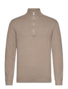 Ecovero Half Zip Knit Tops Knitwear Half Zip Jumpers Beige Lindbergh