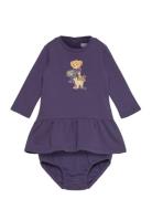 Polo Bear Fleece Dress & Bloomer Bodies Long-sleeved Blue Ralph Lauren...