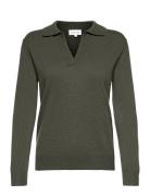 Open Collar Sweater Designers Knitwear Jumpers Green Davida Cashmere