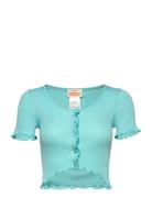 Cardigan Tops Crop Tops Short-sleeved Crop Tops Blue Barbara Kristoffe...