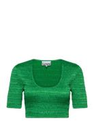 Crinkled Satin Tops Crop Tops Short-sleeved Crop Tops Green Ganni