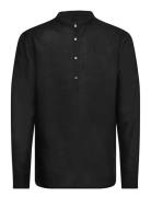 Regular-Fit Linen Shirt With Mao Collar Tops Shirts Linen Shirts Black...