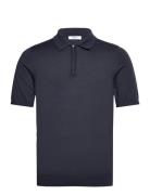 Maxwell Designers Knitwear Short Sleeve Knitted Polos Blue Reiss