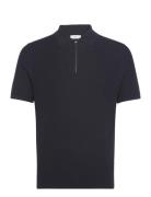 Ivor Designers Knitwear Short Sleeve Knitted Polos Navy Reiss