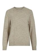 Vima O-Neck L/S Knit Top-Noos Tops Knitwear Jumpers Beige Vila