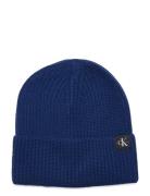 Monogram Rib Beanie Accessories Headwear Hats Beanie Blue Calvin Klein