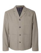 Slh-Smith Seersucker Hybrid Blz Tynd Jakke Beige Selected Homme