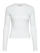 Woven Label Rib Long Sleeve Tops T-shirts & Tops Long-sleeved White Ca...