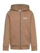 Hooded Cardigan Tops Sweatshirts & Hoodies Hoodies Brown BOSS