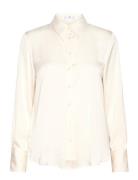 Satin Finish Flowy Shirt Tops Blouses Long-sleeved Cream Mango