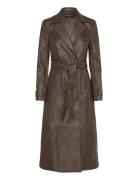 Vegan Leather Trench Coat Læderjakke Skindjakke Brown Bardot