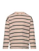 T-Shirt Ls Stripe Tops T-shirts Long-sleeved T-Skjorte Beige En Fant