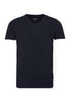 Mens Stretch V-Neck Tee S/S Tops T-Kortærmet Skjorte Blue Lindbergh