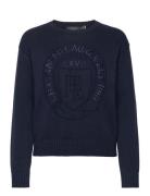 Logo-Crest Cotton Crewneck Sweater Tops Sweatshirts & Hoodies Sweatshi...