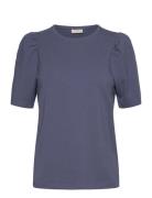 Fqfenja-Tee-Puff Tops T-shirts & Tops Short-sleeved Blue FREE/QUENT