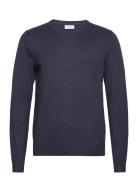 Mélange Round Neck Knit Tops Knitwear Round Necks Navy Lindbergh