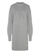 Ck Intarsia Loose Sweater Dress Kort Kjole Grey Calvin Klein Jeans