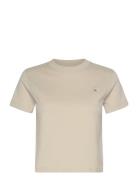 Woven Label Peached Baby Tee Tops T-shirts & Tops Short-sleeved Beige ...