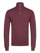 Half Zip Mélange Knit Tops Knitwear Half Zip Jumpers Burgundy Lindberg...