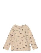 T-Shirt L/S Printed Tops T-shirts Long-sleeved T-Skjorte Beige Petit P...