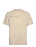 Tjm Reg Gold Linear Logo Tee Ext Tops T-Kortærmet Skjorte Beige Tommy ...