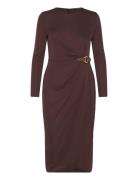 Buckle-Trim Stretch Jersey Dress Knælang Kjole Brown Lauren Ralph Laur...