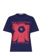 Erna Unikko Placement Tops T-shirts & Tops Short-sleeved Navy Marimekk...