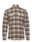 Checked Brushed Shirt L/S Tops Shirts Casual Beige Lindbergh