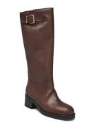 New Heel Long Biker Buckle Lange Støvler Brown Apair