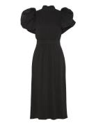 Puff Sleeve Midi Dress Knælang Kjole Black ROTATE Birger Christensen