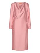 Long Sleeve Midi Dress, 2261 Satin Knælang Kjole Pink STINE GOYA