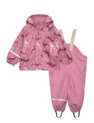 Rainwear Set - Aop, W. Fleece Outerwear Rainwear Rainwear Sets Pink Ce...