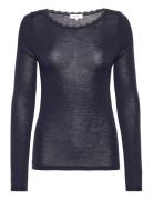 Rwsamber Ls Boatneck W. Lace Tops Knitwear Jumpers Navy Rosemunde