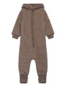 Wool Baby Suit W. Hood Outerwear Fleece Outerwear Fleece Suits Brown M...