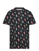 Jjxmas Merry Aop Tee Ss Crew Neck Jnr Tops T-Kortærmet Skjorte Black J...