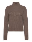 Soutache Signature Chunky Knit Tops Knitwear Turtleneck Beige Karl Lag...