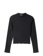 Cropped Rib Longsleeve Tops T-shirts Long-sleeved T-Skjorte Black Tom ...