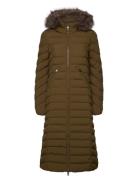 Fuji Faux Fur Hooded Longline Foret Jakke Khaki Green Superdry