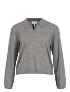 Objthess L/S V-Neck Knit Polo Noos Tops Knitwear Jumpers Grey Object